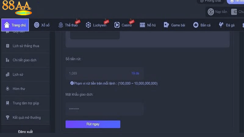 Các phương thức rút tiền 88aa casino phổ biến